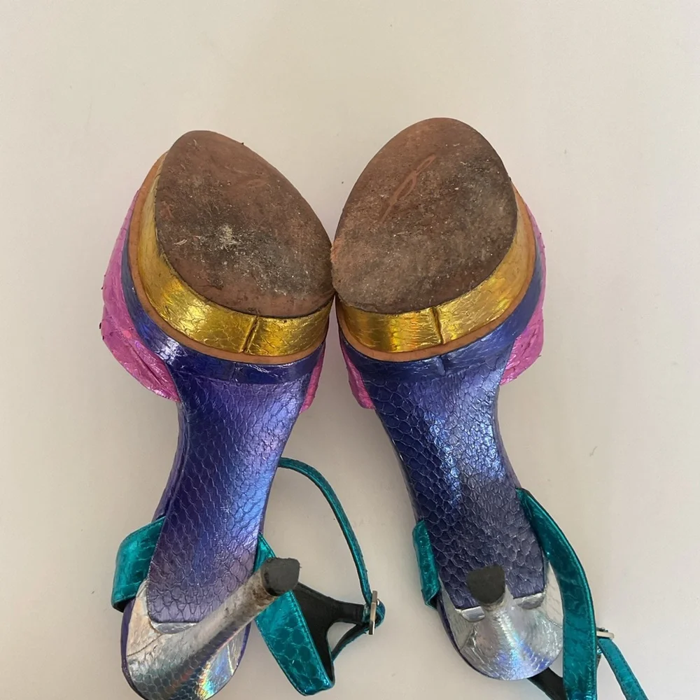 Brian Atwood Multicolored Leather Ankle Strap Platform Heels Size